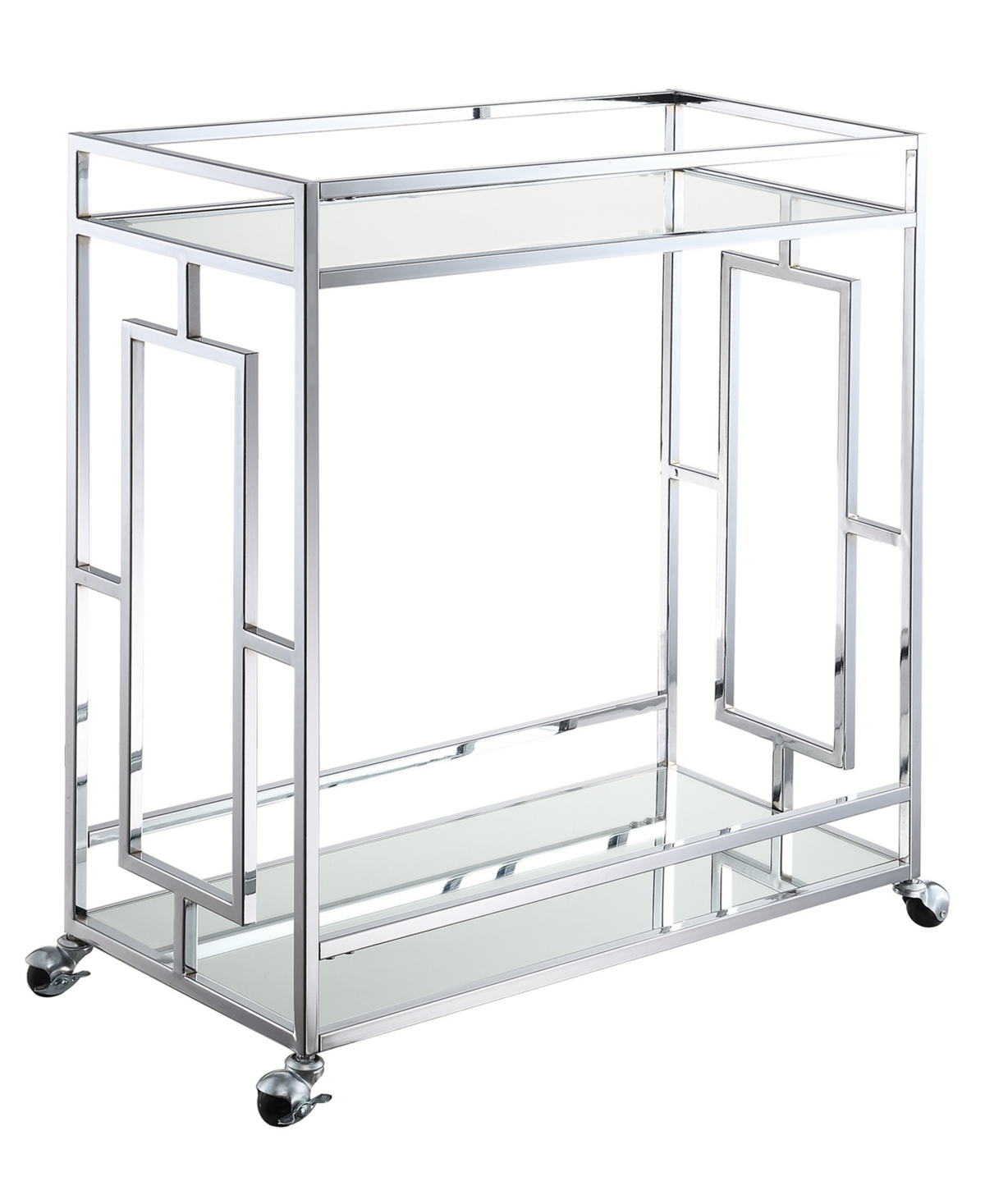 Convenience Concepts 29.25" Mirror Town Square 2 Tier Bar Cart In Glass,mirror,chrome