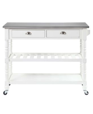 French Country 45" Medium Density Fiberboard (MDF) 3 Tier Stainless Steel Kitchen Cart
