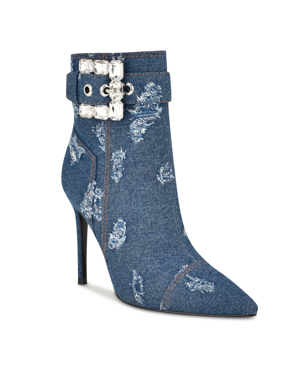 Women's Fabrica Pointy Toe Stiletto Dress Booties - Dark Blue Denim - Textile