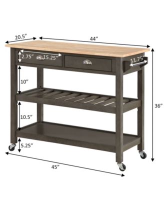 American Heritage 45" Wood 3 Tier Butcher Block Kitchen Cart