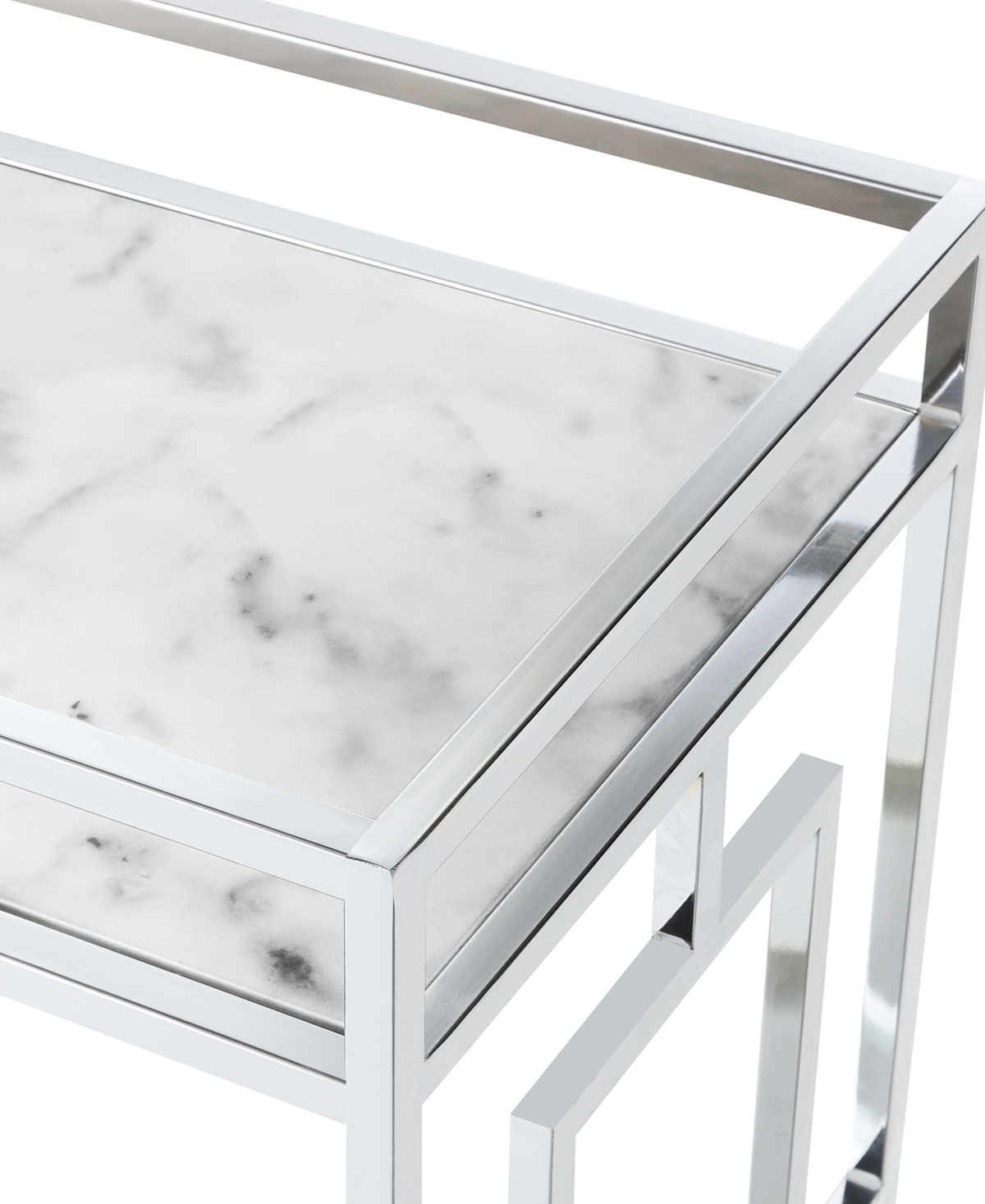 Convenience Concepts 29.25" Chrome Town Square Mirrored Bar Cart In White Marble,mirror,chrome
