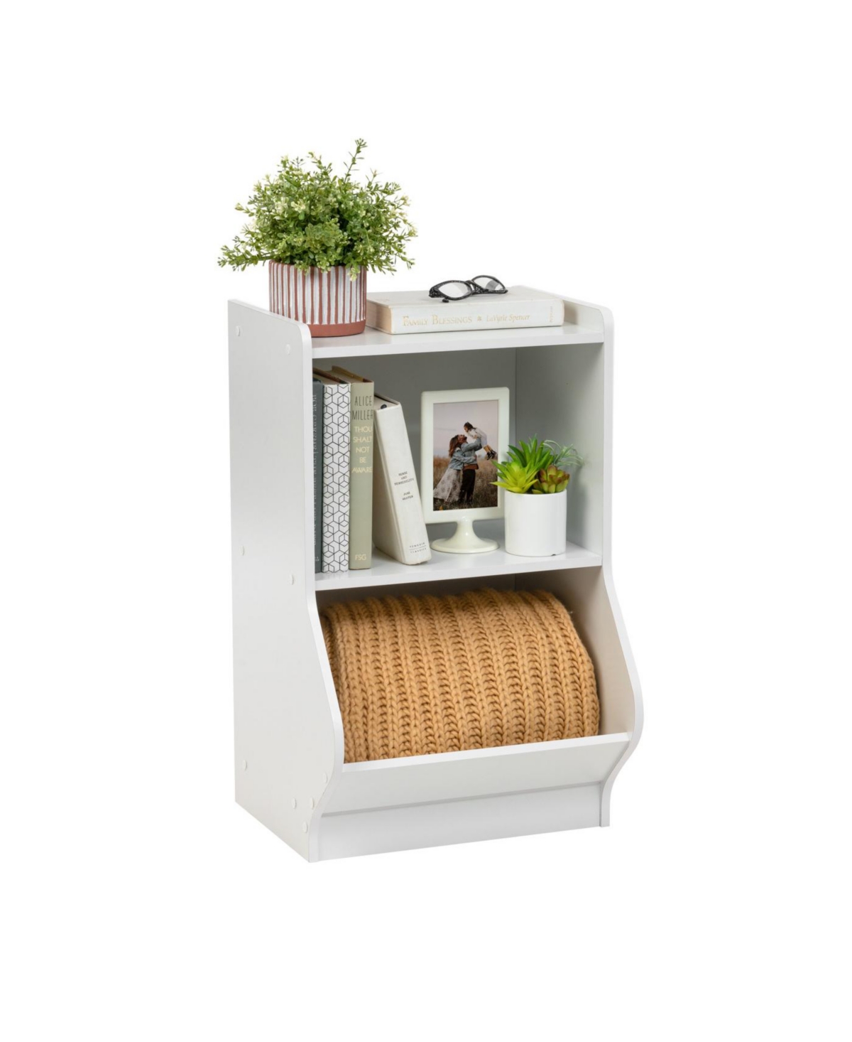 2-Tier Shelf Organizer with Easy Access Angled Cubby, White - White
