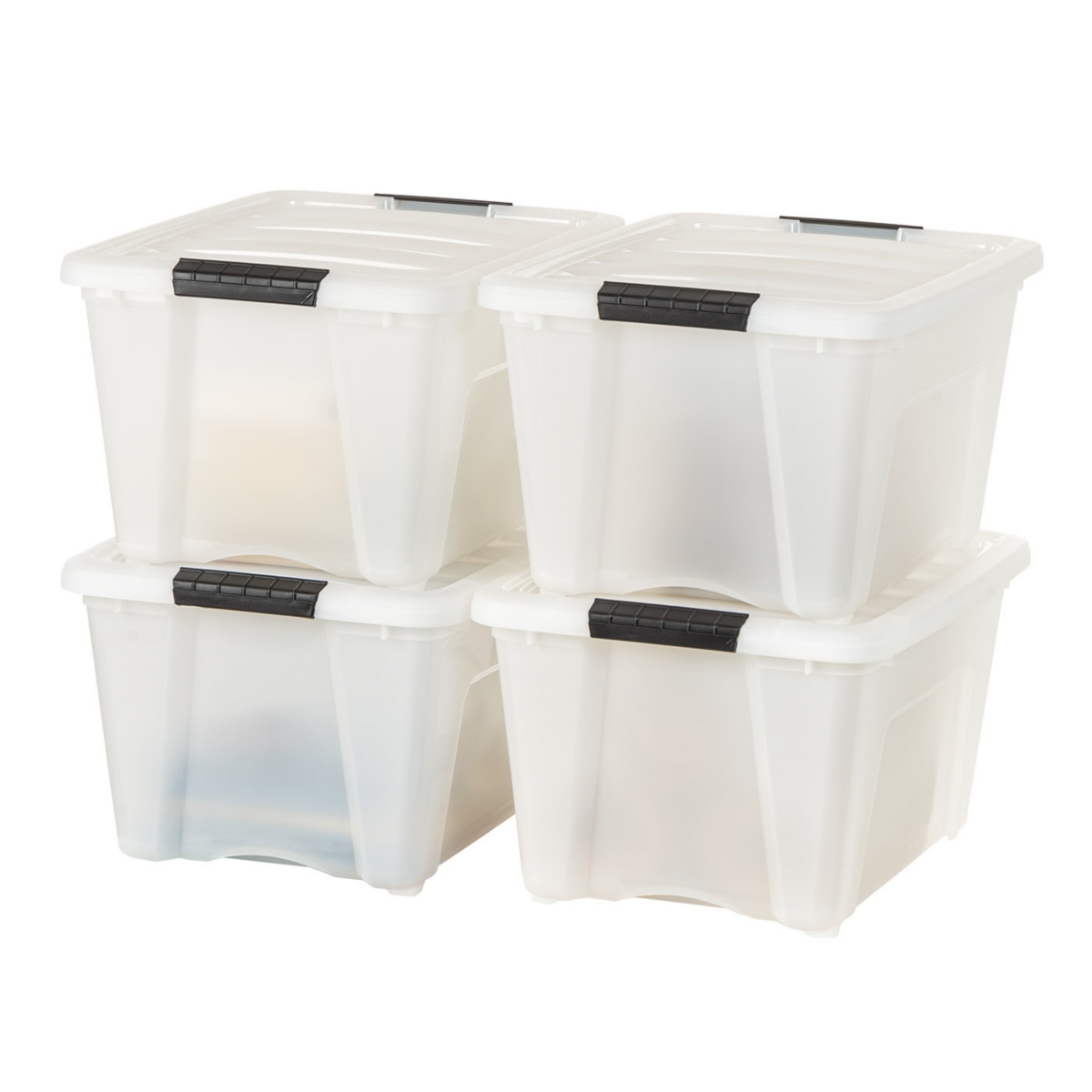 4 Pack 28qt Plastic Storage Bin with Lid and Secure Latching Buckles, Pearl - White