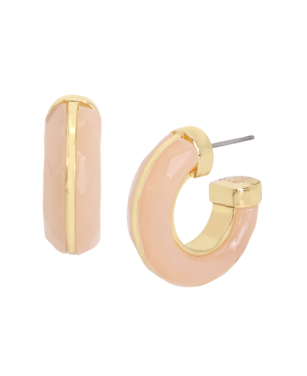 Faux Stone Rose Quartz Hoop Earrings - Rose Quartz, Gold