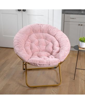 1 Count With Cozy Faux Fur Cushion And Metal Frame For Dorms, Bedrooms, Apartments And More - Ersa Oversize Folding Saucer Chair