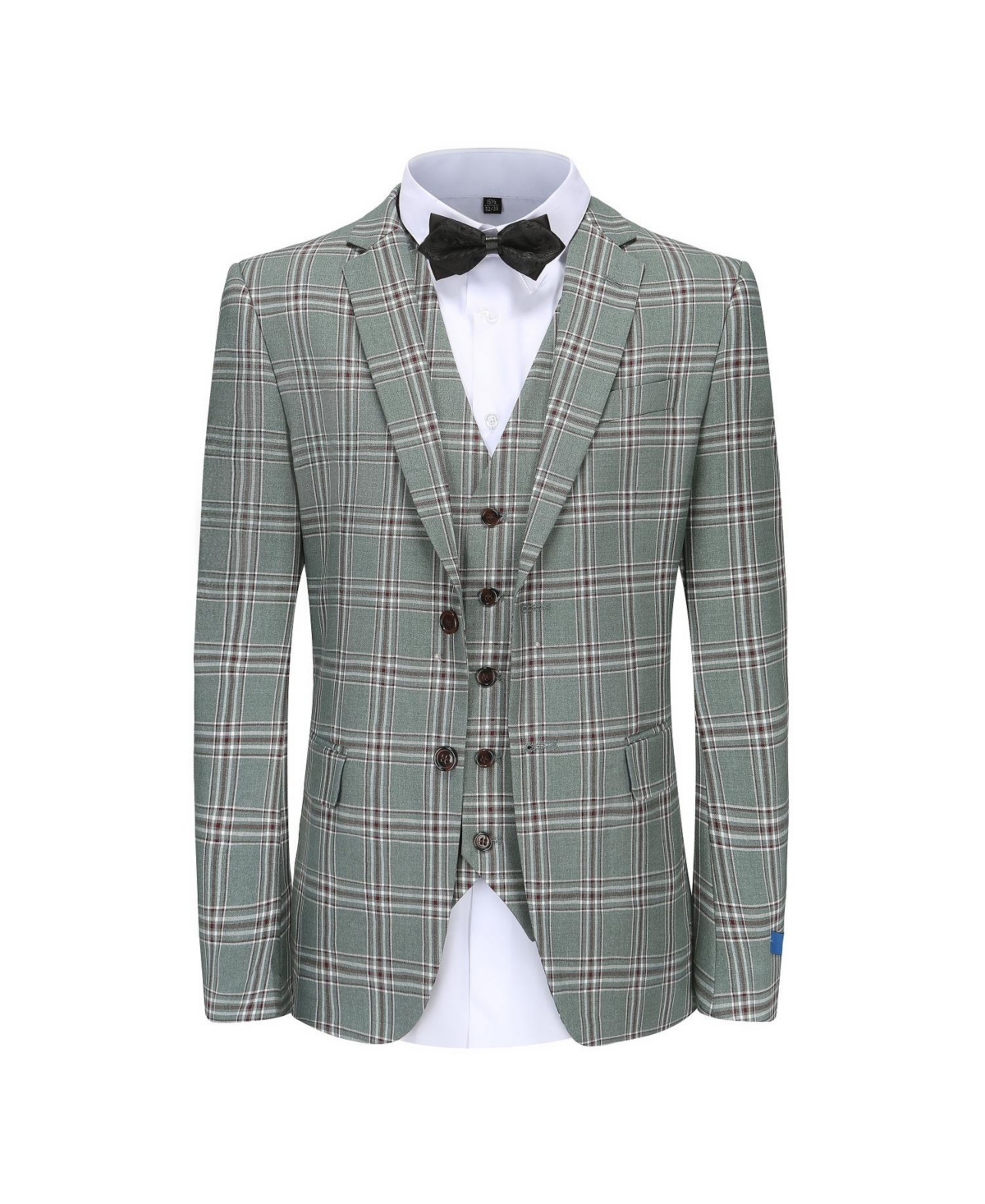 Men's 3-Piece Glen Plaid Slim Fit Suit - Green