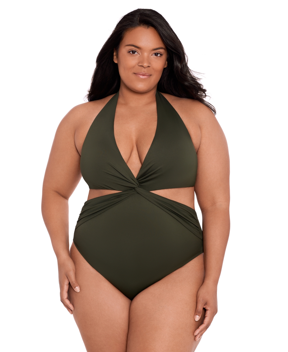 Lauren Ralph Lauren Plus Size Twist-front Cut-out One-piece Swimsuit In Olive