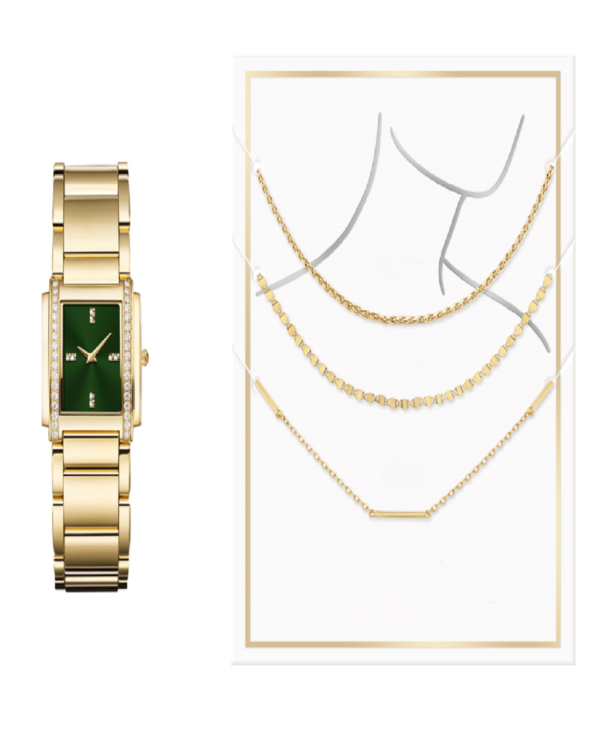 Women's Quartz Gold-Tone Alloy Watch 34mm Gift Set - Shiny Gold, Green Sunray