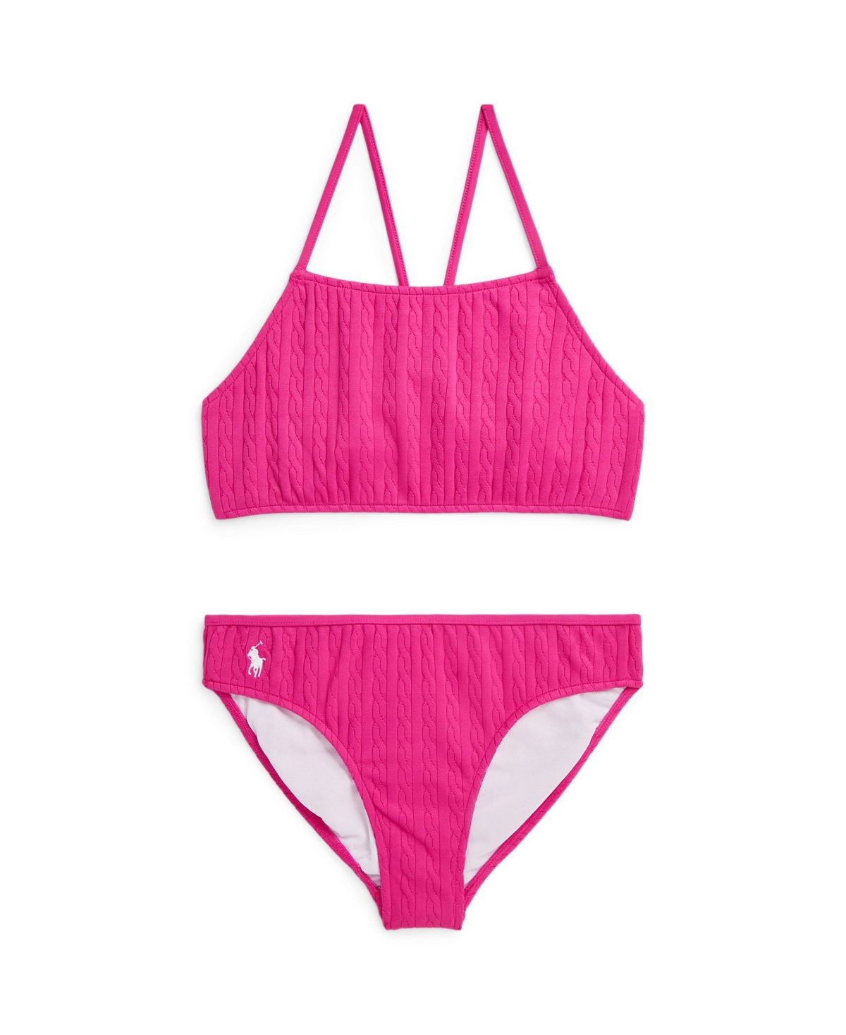 Polo Ralph Lauren Kids' Big Girls Stretch Jacquard Two-piece Swimsuit In Bright Pink With White