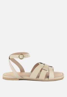 Womens ASHTON Beige Flat Ankle Strap Sandals