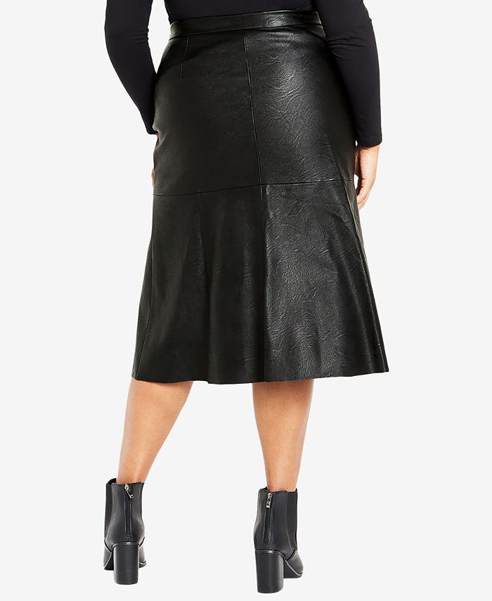 AVENUE Plus Size Panel Faux Leather Midi Skirt - Macy's