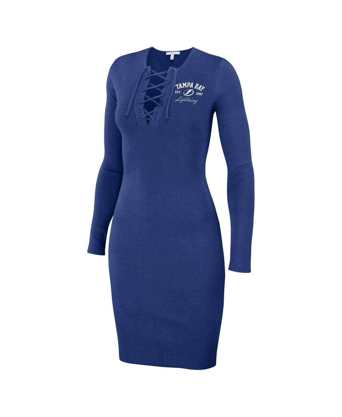 Shop Wear By Erin Andrews Women's  Blue Tampa Bay Lightning Lace-up Dress