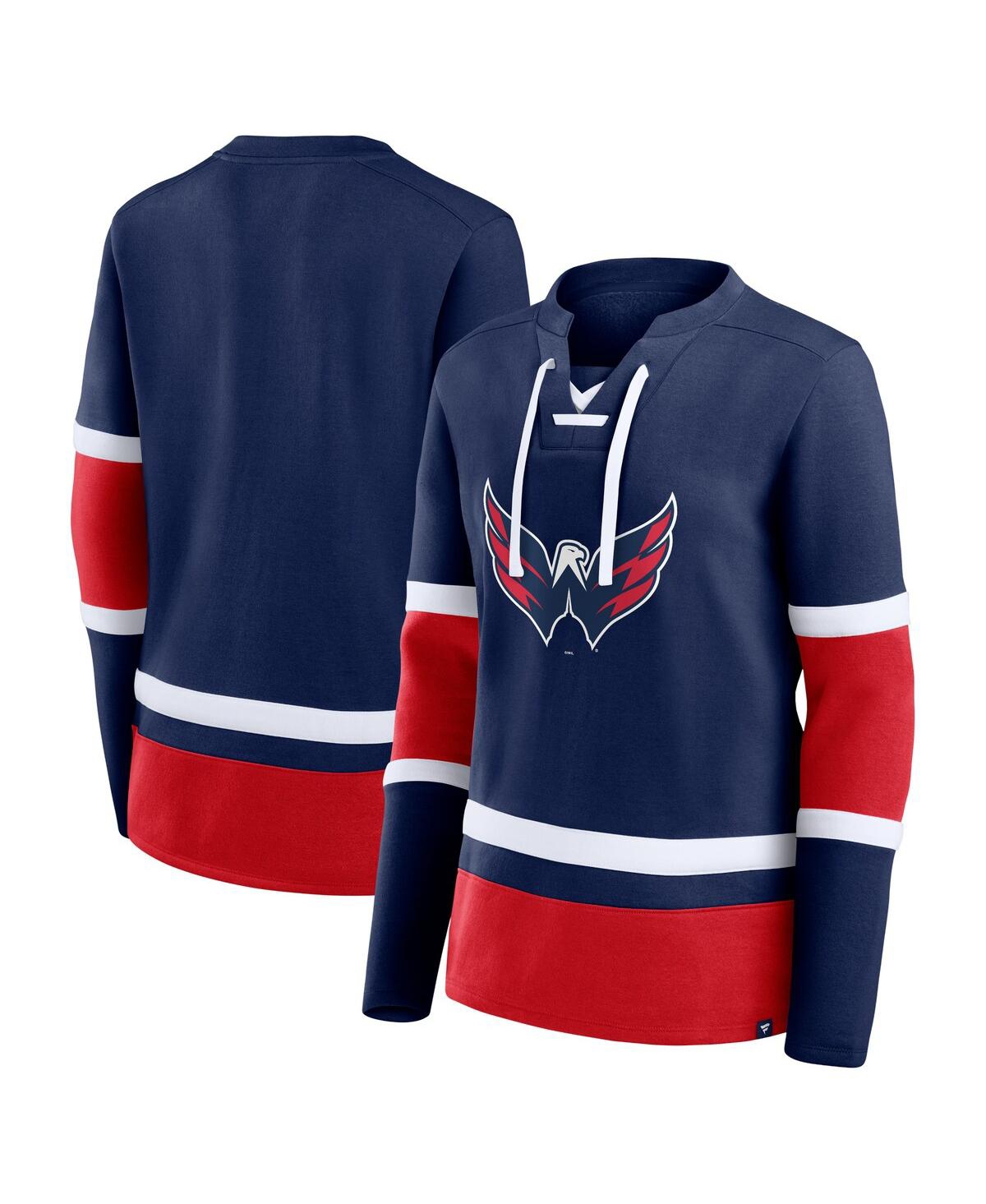 Fanatics Women's  Navy, Red Washington Capitals Top Speed Lace-up Pullover Sweatshirt In Navy,red