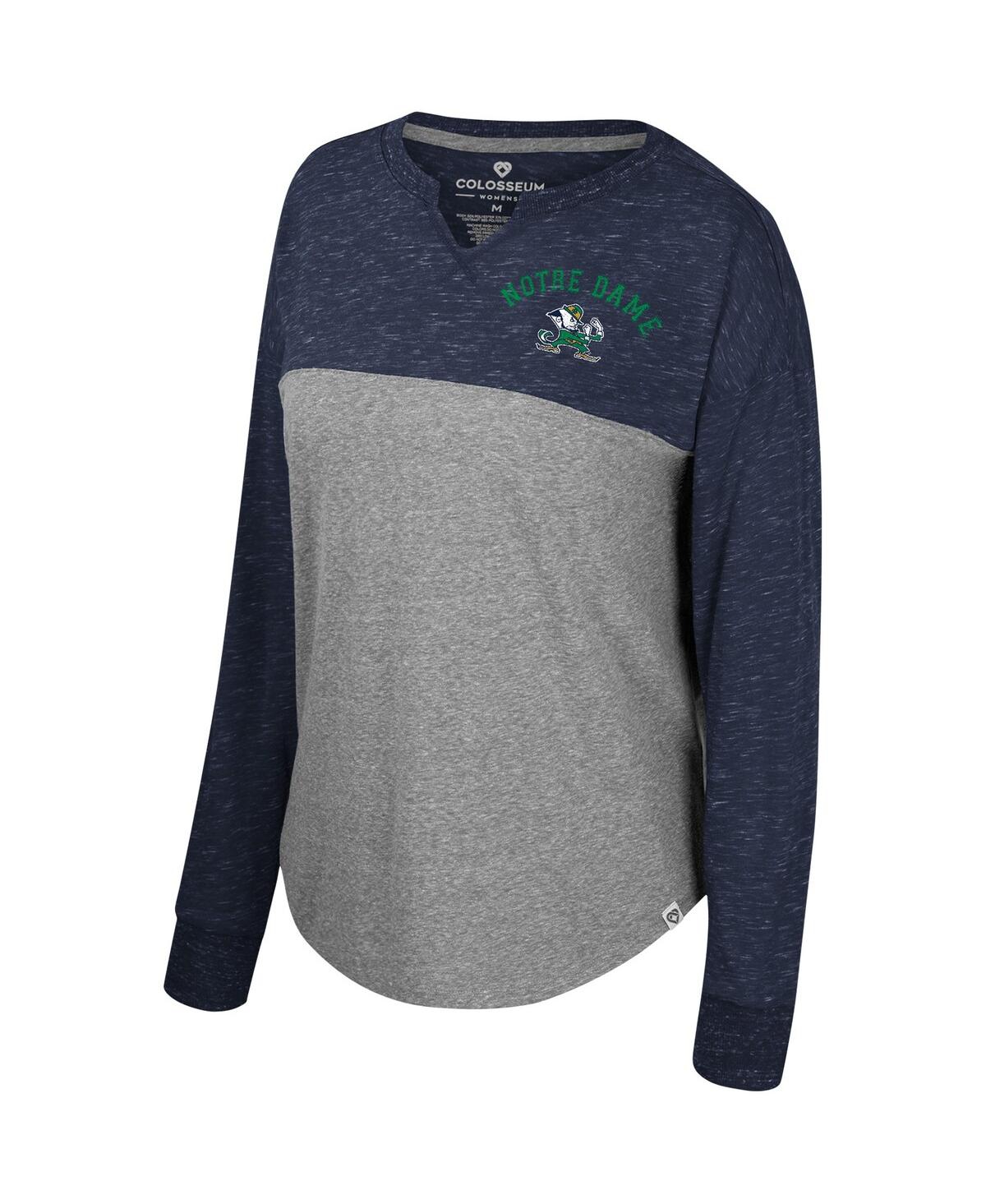 Women's Colosseum Navy Distressed Notre Dame Fighting Irish Jelly of the Month Oversized Tri-Blend Long Sleeve T-shirt - N