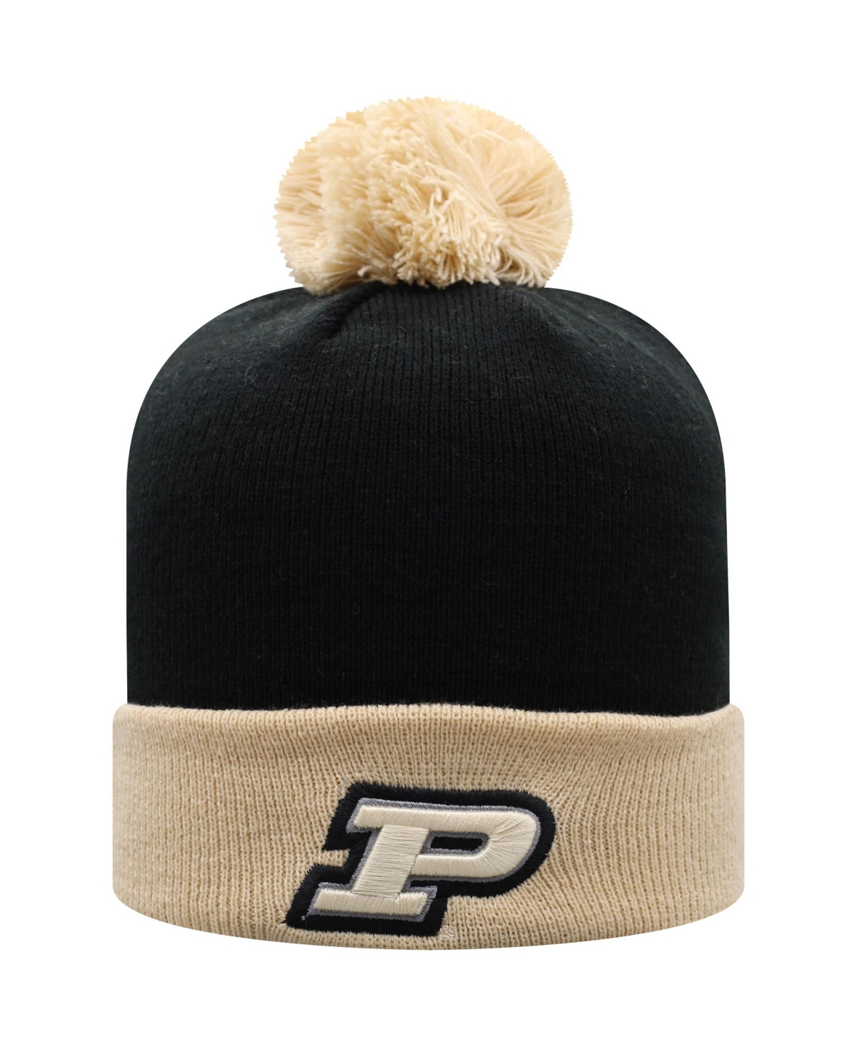 Top Of The World Men's  Black, Gold Purdue Boilermakers Core 2-tone Cuffed Knit Hat With Pom In Black,gold