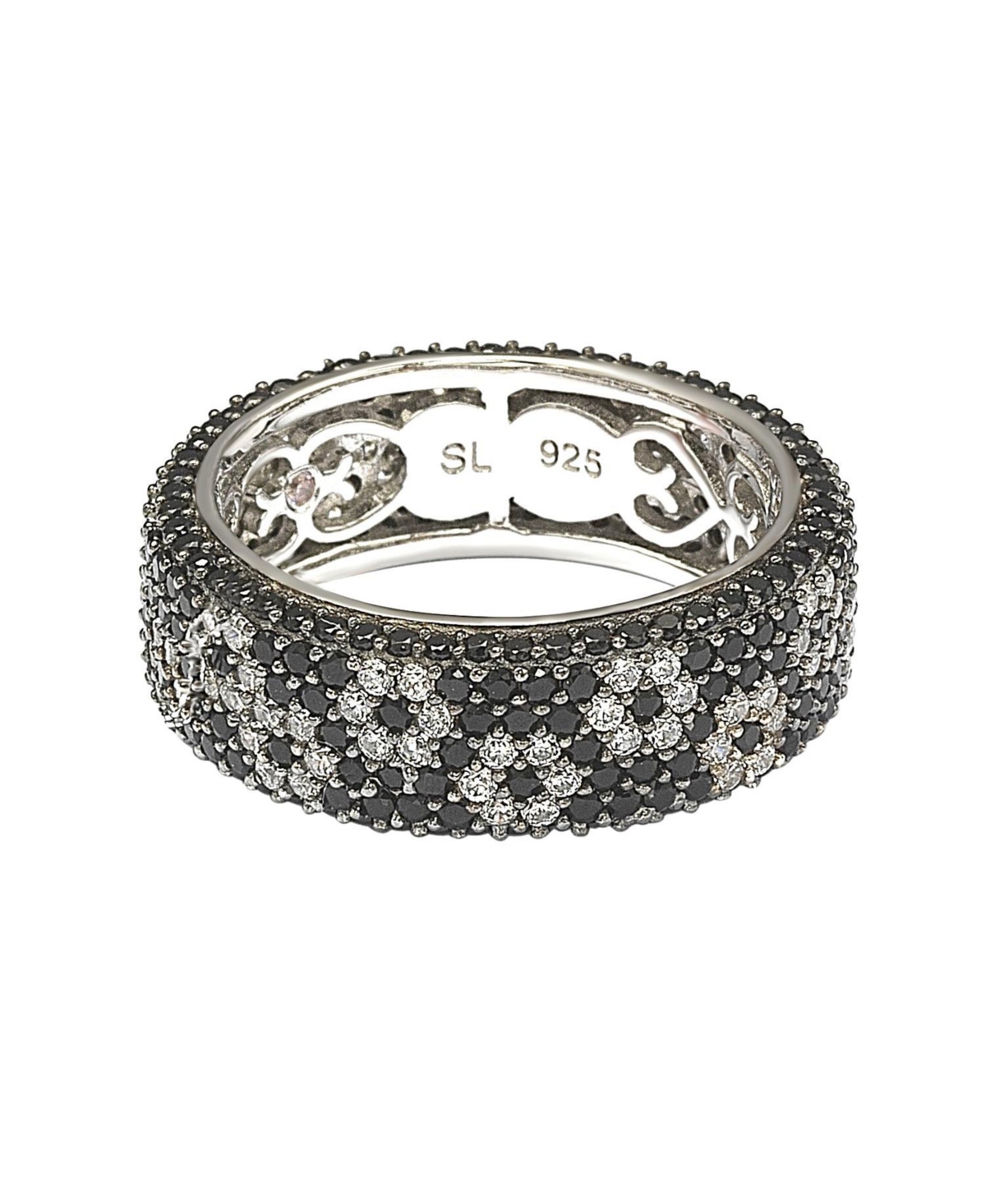 Suzy Levian New York Suzy Levian Sterling Silver Cubic Zirconia White &Pave Flower Eternity Band Ring - Black