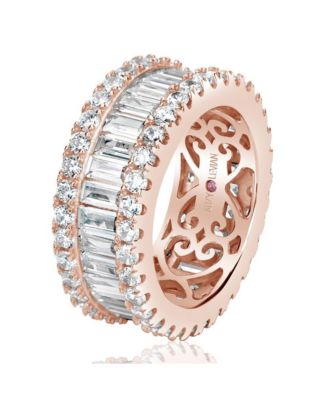 Suzy Levian Sterling Silver Cubic Zirconia White Baguette and Round Wide Eternity Band