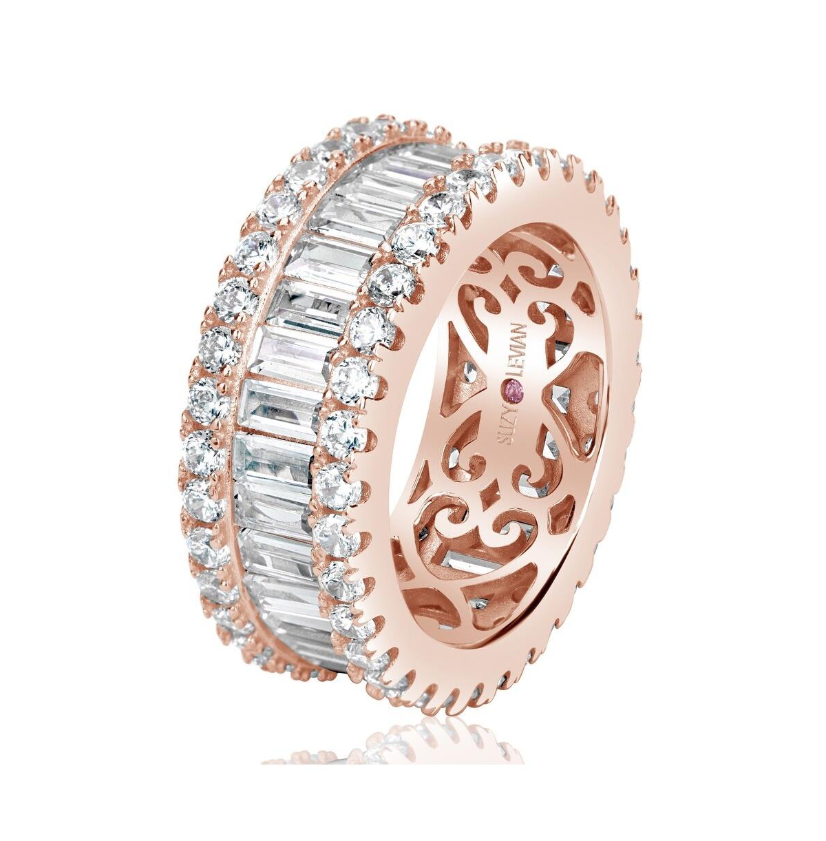 Suzy Levian New York Suzy Levian Sterling Silver Cubic Zirconia White Baguette and Round Wide Eternity Band Ring
