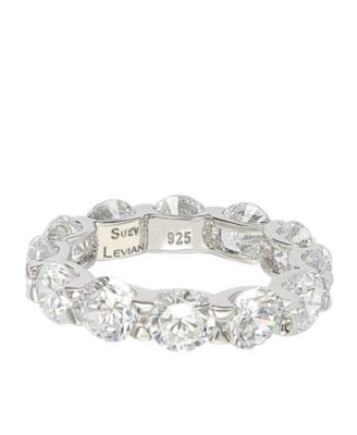 Suzy Levian Sterling Silver Cubic Zirconia Round U-Shape Eternity Band Ring