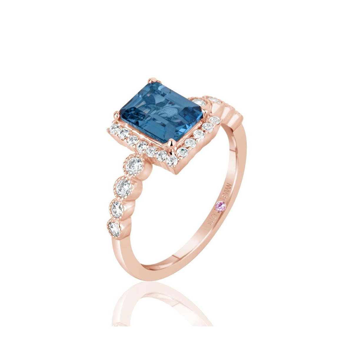 Suzy Levian New York Suzy Levian Rose Sterling Silver Aqua & White Cubic Zirconia Ring