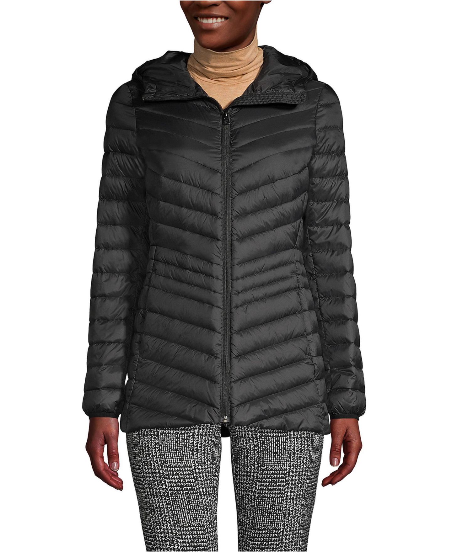 Женская куртка Lands' End Tall Wanderweight Packable Down Long, цвет: Чёрный — фото 1