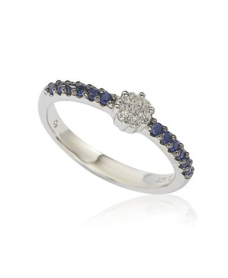 Suzy Levian Sterling Silver Cubic Zirconia Petite Flower Pave Solitaire Band