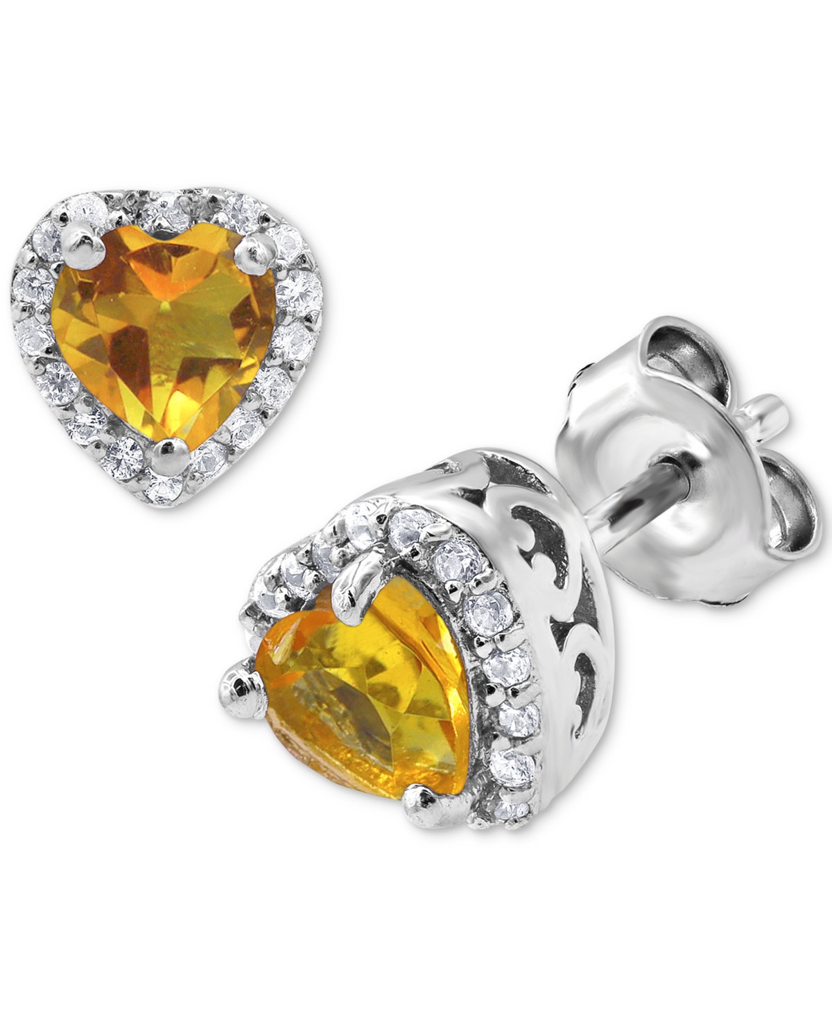 (7/8 ct. t.w.) & White Zircon (1/4 ct. t.w.) Halo Stud Earrings in Sterling Silver - Citrine