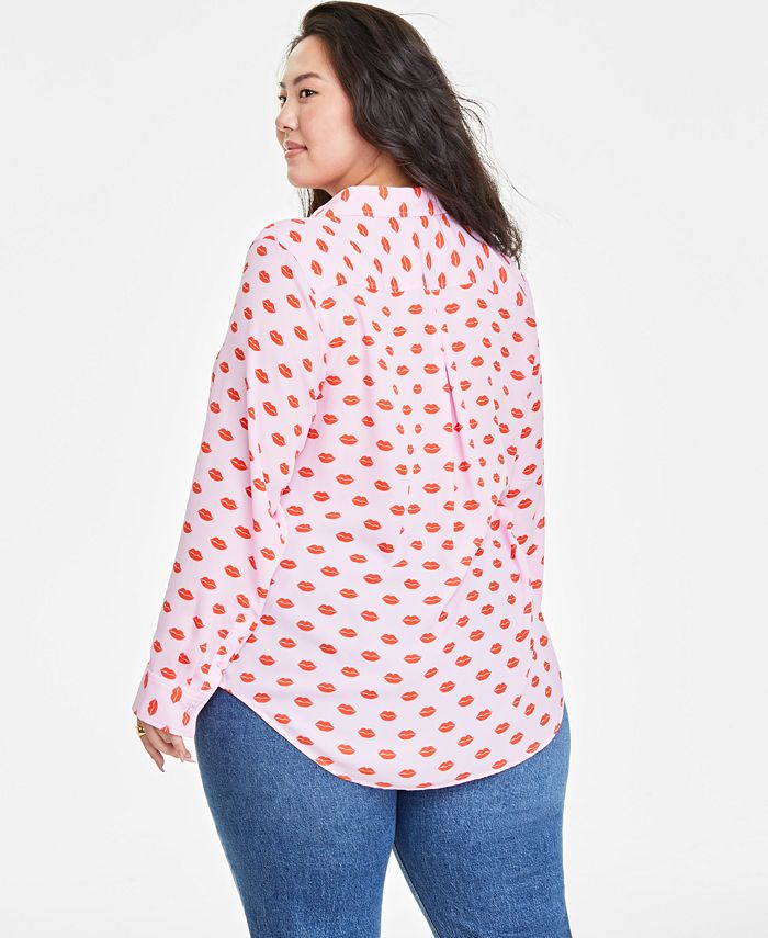 On 34th Plus Size Lip-Print Shirt, Created for Macy's - Macy's