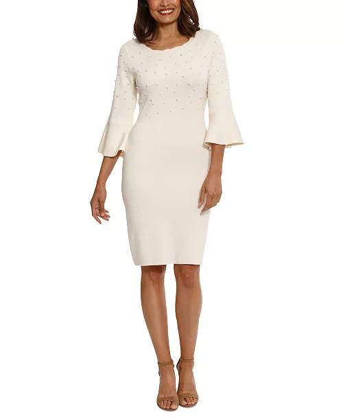 women's crewneck flared-sleeve sheath dress
