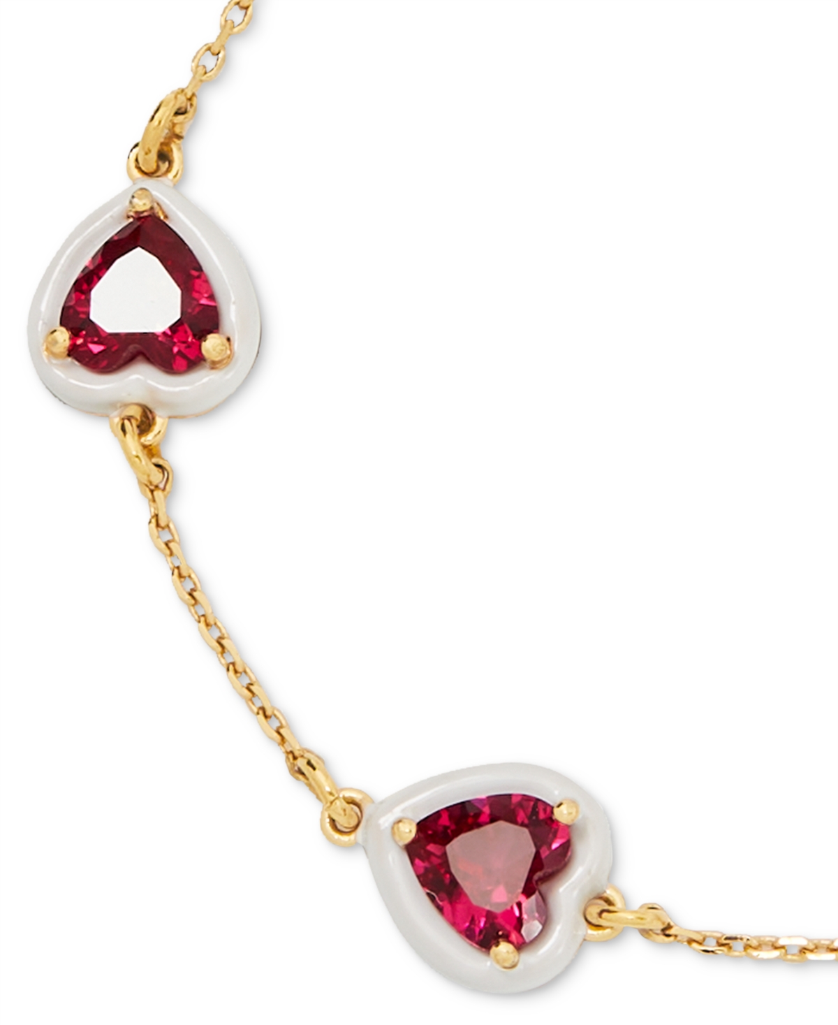 Shop Kate Spade Gold-tone White-framed Red Crystal Heart Line Bracelet In Red Multi