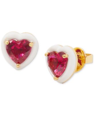 kate spade new york - Gold-Tone White-Framed Red Crystal Heart Stud Earrings