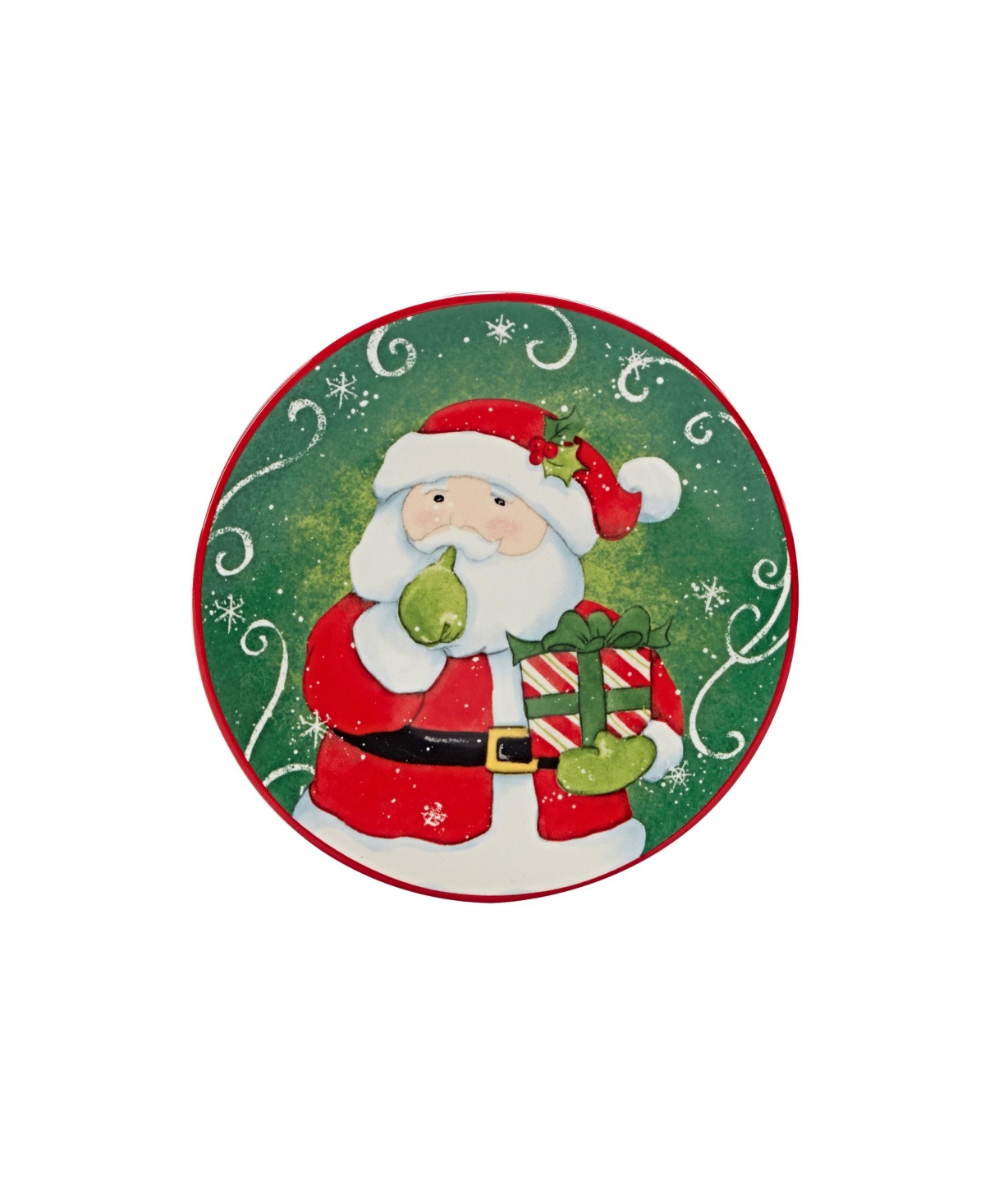 Certified International Holiday Magic Santa 4 Piece Canape Plate Set In Green,red