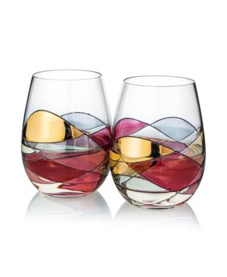 The Wine Savant Artisanal Hand Painted Stemless Wine Glasses, Set Of 2 ...