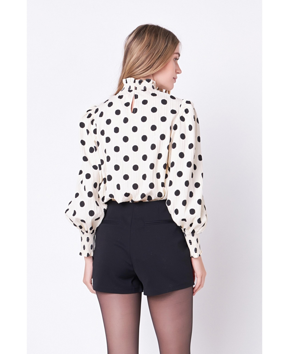 Women's Polka Dot Smock Neck Blouse
