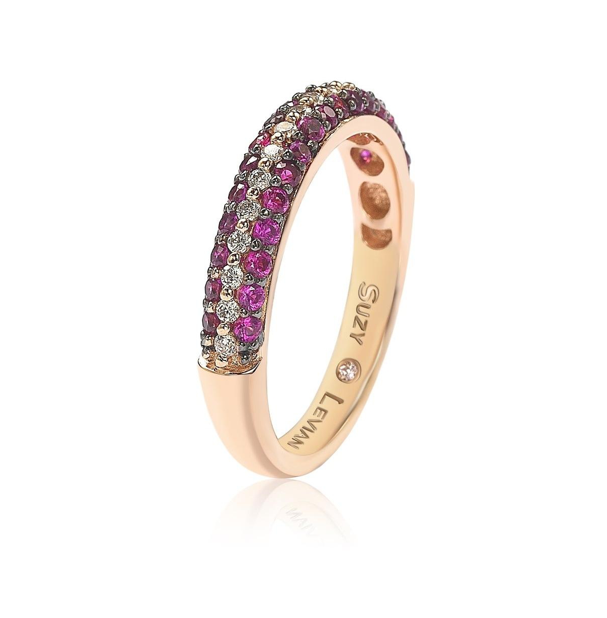 Suzy Levian New York Suzy Levian Rose Sterling Silver Micro-Pave Colored Cubic Zirconia Stackable Band Ring
