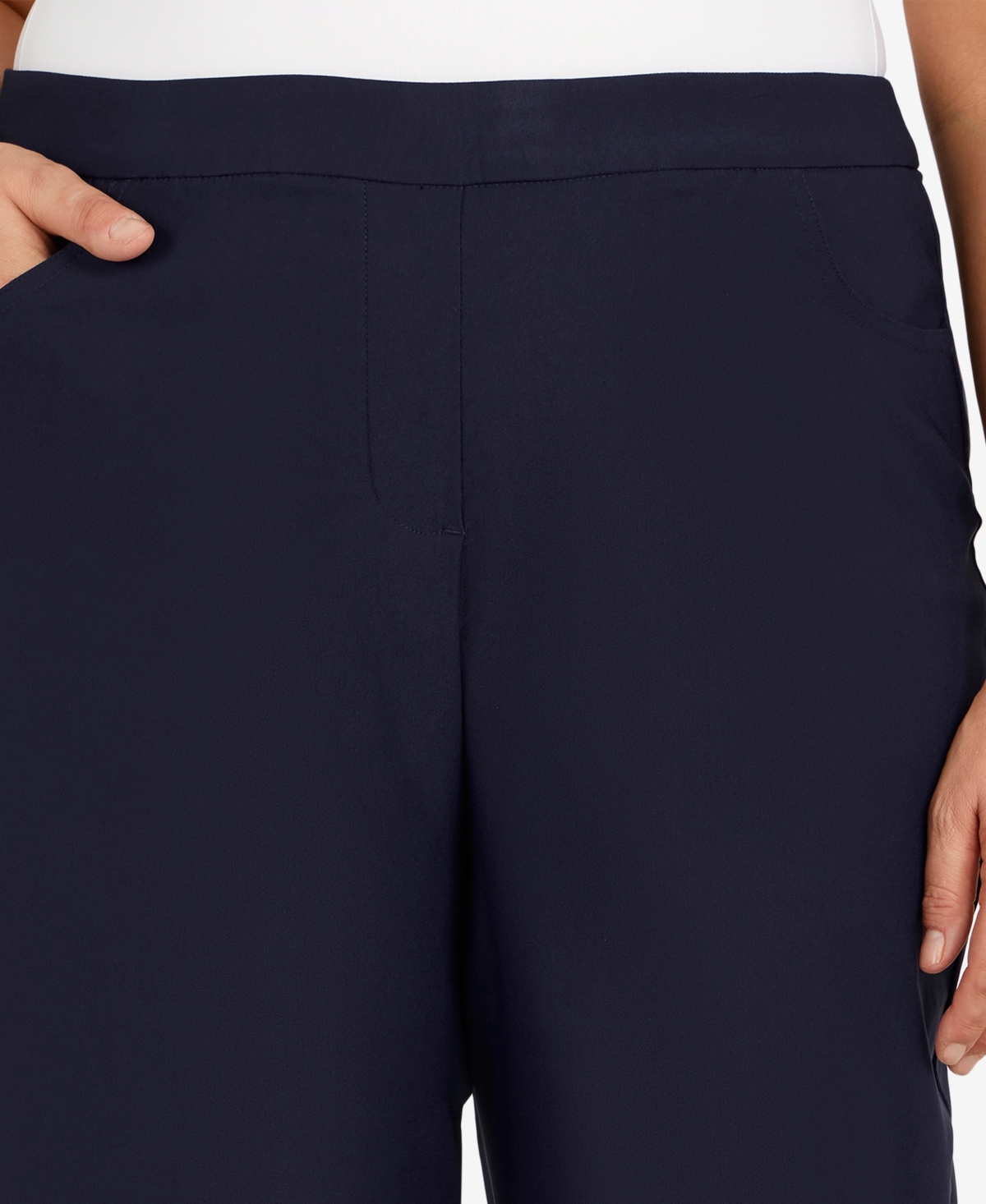 Alfred Dunner Plus Size Classic Allure Tummy Control Pull-on Short Length Pants In Navy