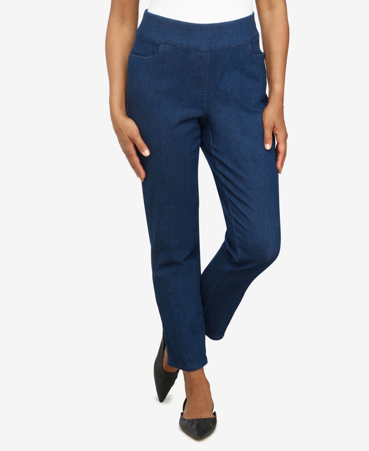 Alfred Dunner Petite Mid-Rise Pull On Straight Leg Denim Pants, Petite & Petite