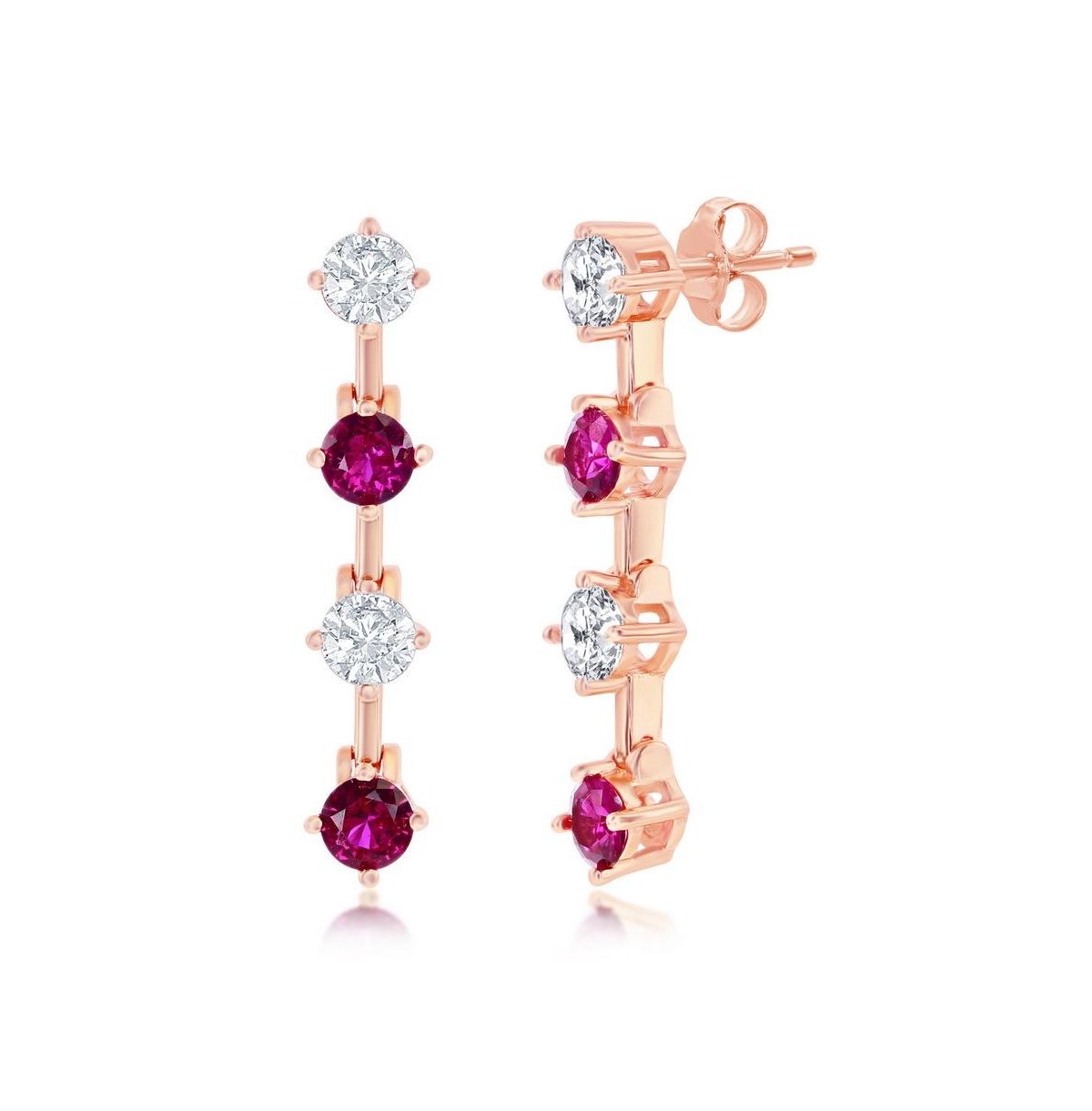 Sterling Silver Round Cz Long Earrings - Sterling Silver, Rose Gold or Gold Plated - White  sapphire