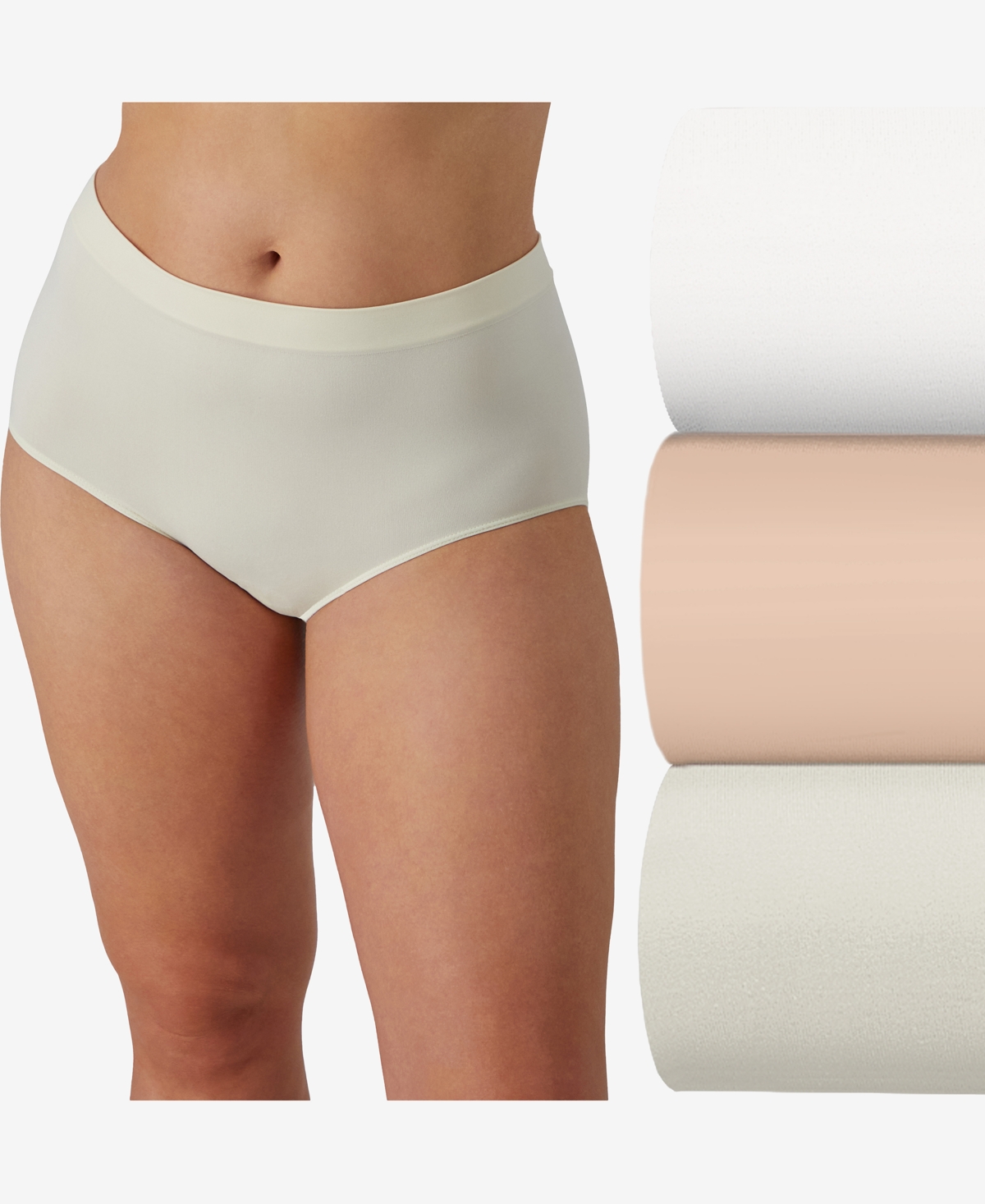Bali Women's 3-pk. Comfort Revolution Microfiber Damask Brief Underwear Ak88 In White,nude,beige