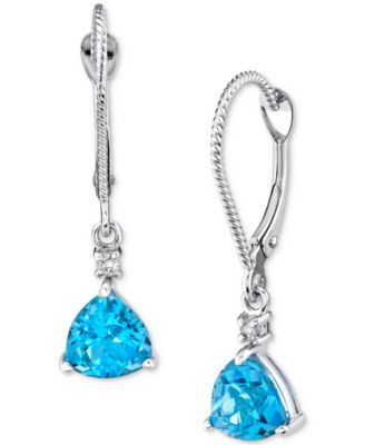 Macy's - Blue Topaz (2 ct. t.w.) & Diamond Accent Trillion Leverback Drop Earrings in 14k White Gold