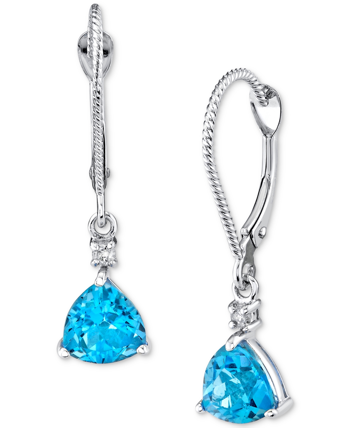 Macy's Blue Topaz (2 Ct. T.w.) & Diamond Accent Trillion Leverback Drop Earrings In 14k White Gold