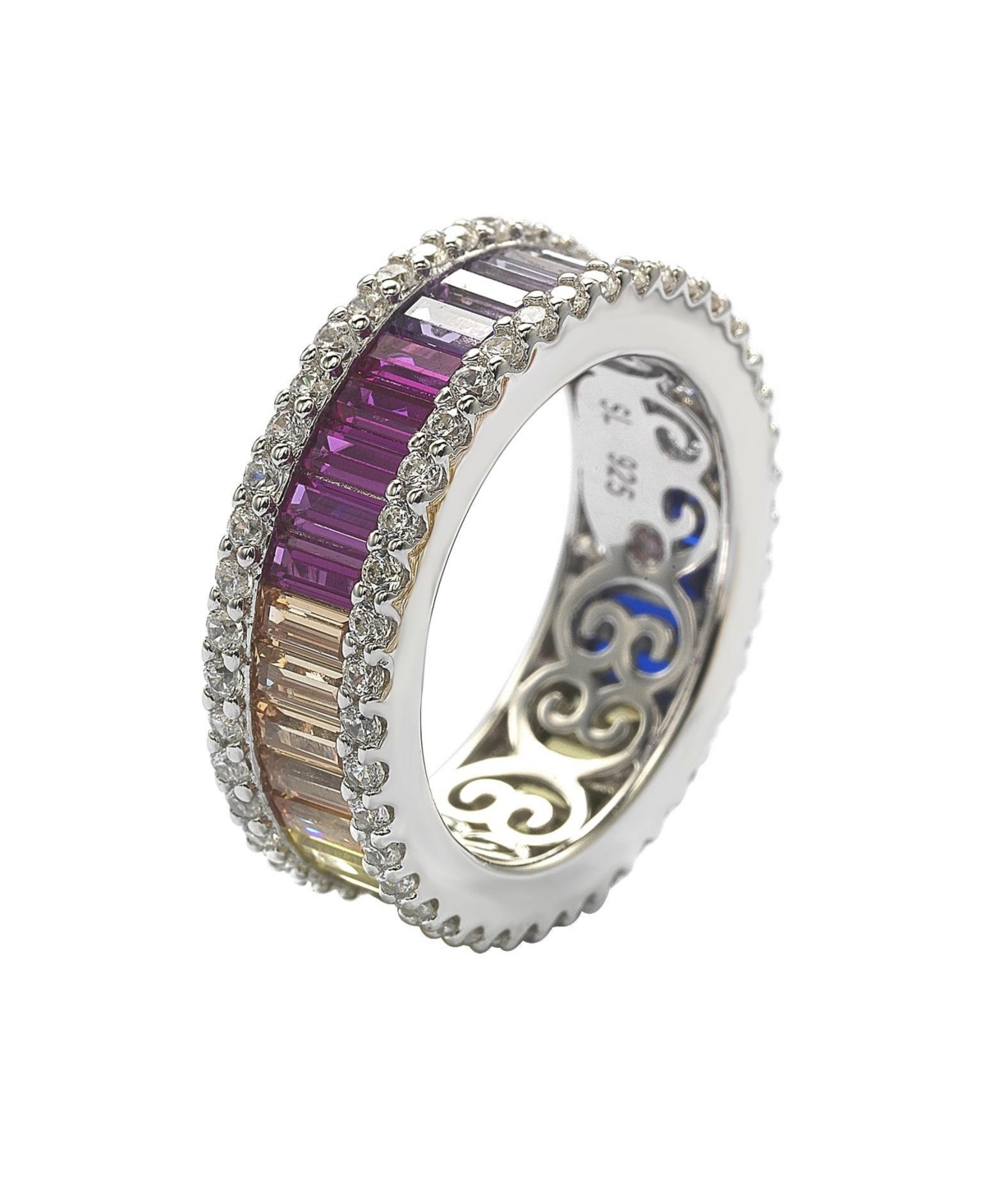 Suzy Levian New York Suzy Levian Sterling SilverRainbow Cubic Zirconia Baguette Eternity Band Ring - Multicolor