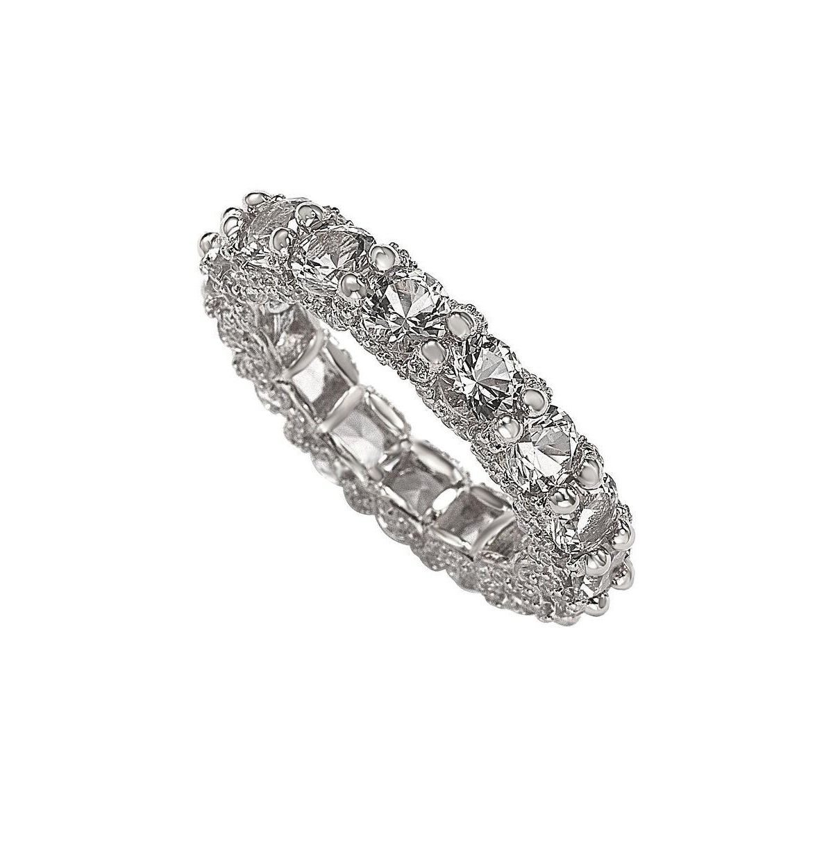 Suzy Levian New York Suzy Levian Sterling Silver Cubic Zirconia Pave U-Shape Setting Eternity Band Ring