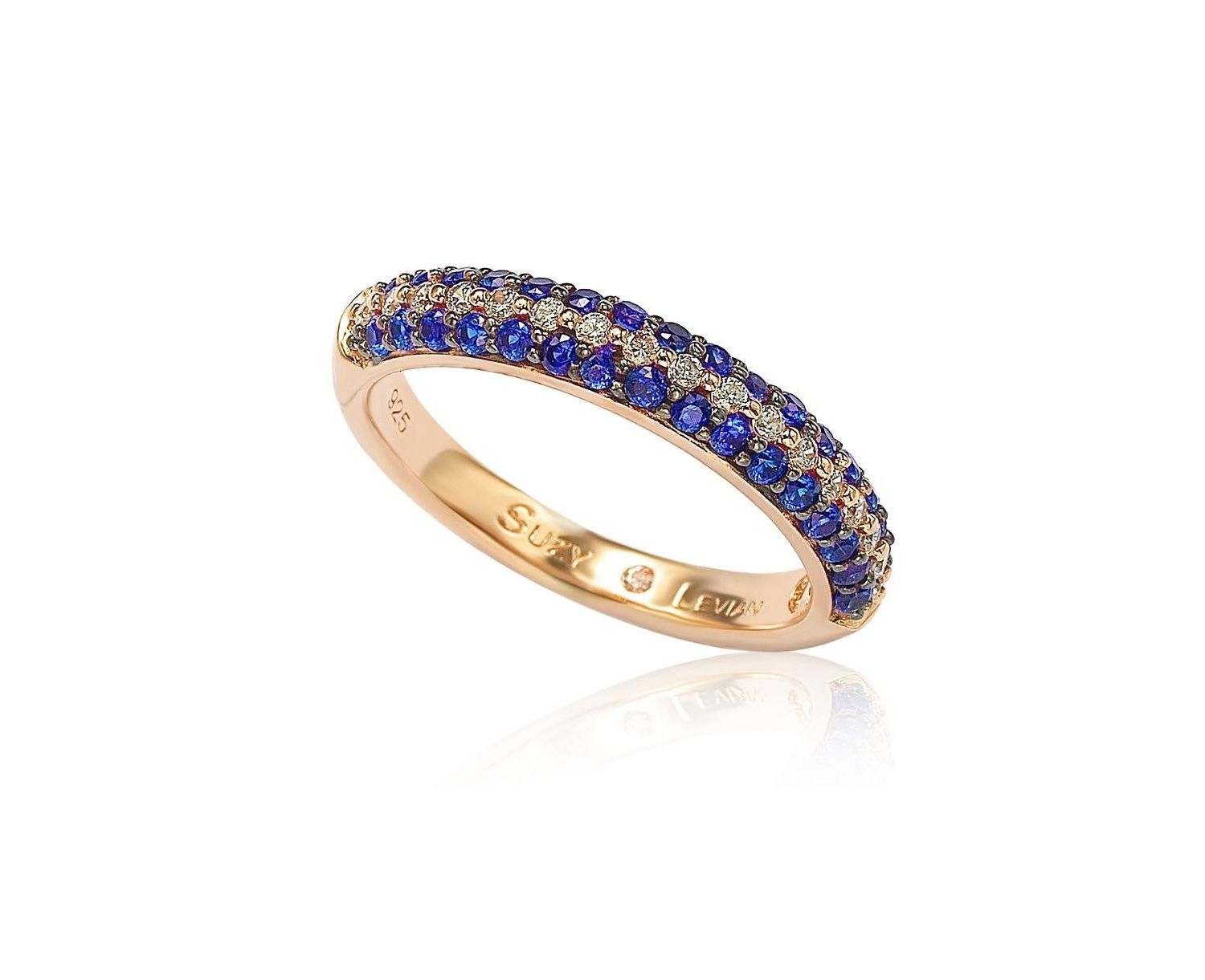 Suzy Levian Rose Sterling Silver Micro-Pave Colored Cubic Zirconia Stackable Band