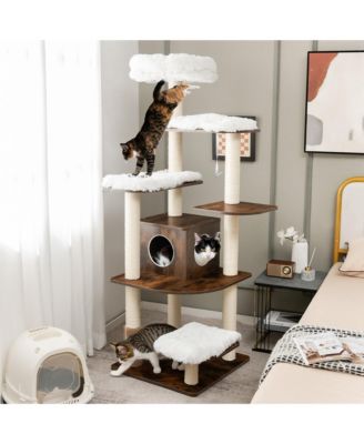 Wooden Cat Tree 71'' 7-Layer Cat Tower with Sisal Scratching Posts Perch & Cushions