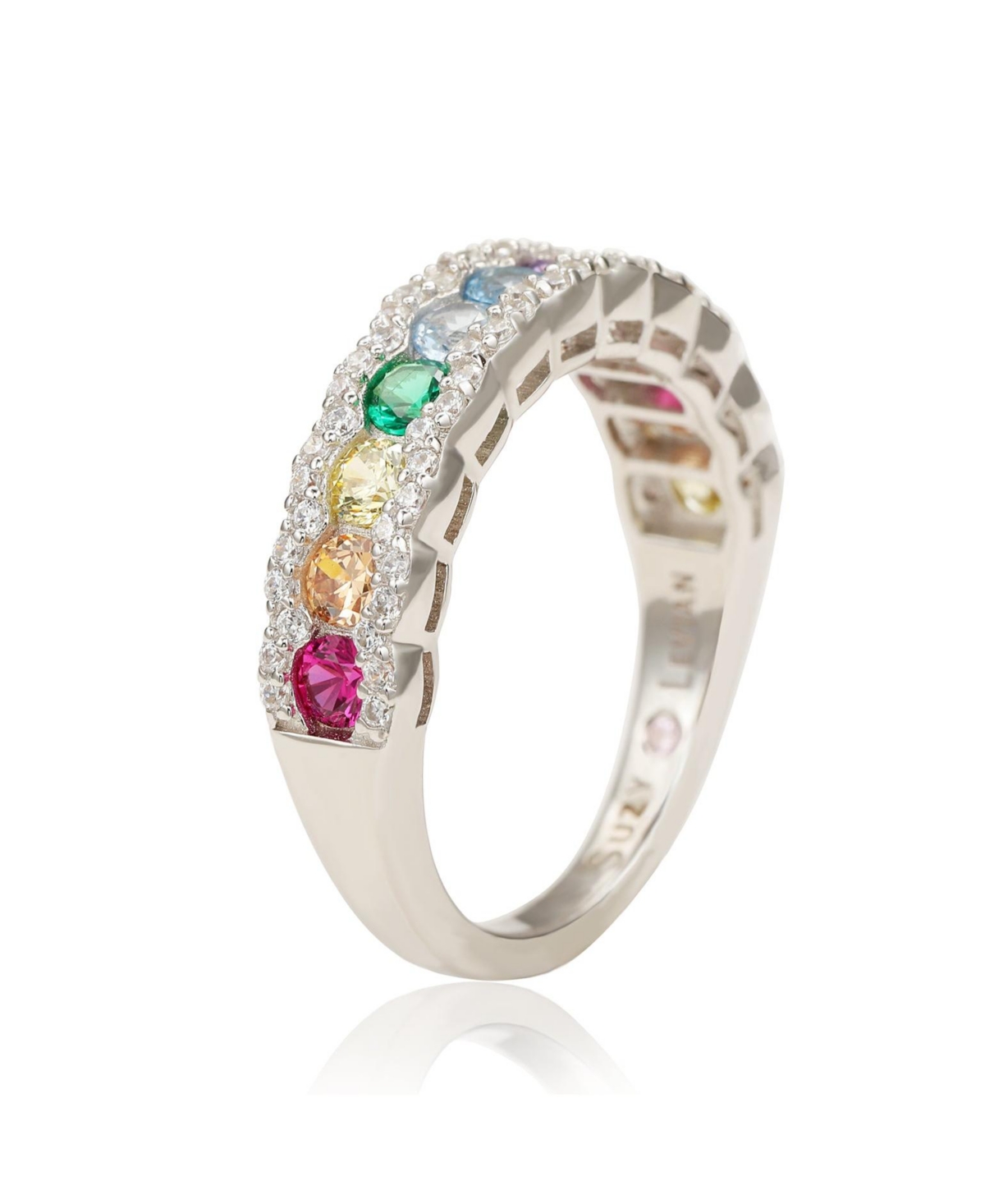 Suzy Levian New York Suzy Levian Sterling Silver Rainbow Cubic Zirconia Eternity Half Band Ring