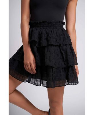 Women's Serena Ruffled Knee Length Tiered Skirt with Smocked Waist