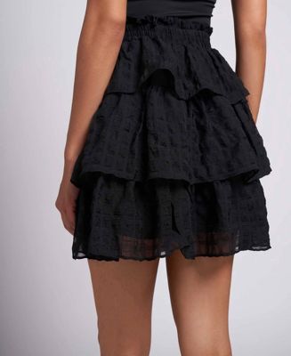 Women's Serena Ruffled Knee Length Tiered Skirt with Smocked Waist
