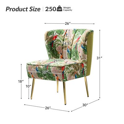 1 piece Tufted Floral Fabric Gold Metal Legs  Accent Chair