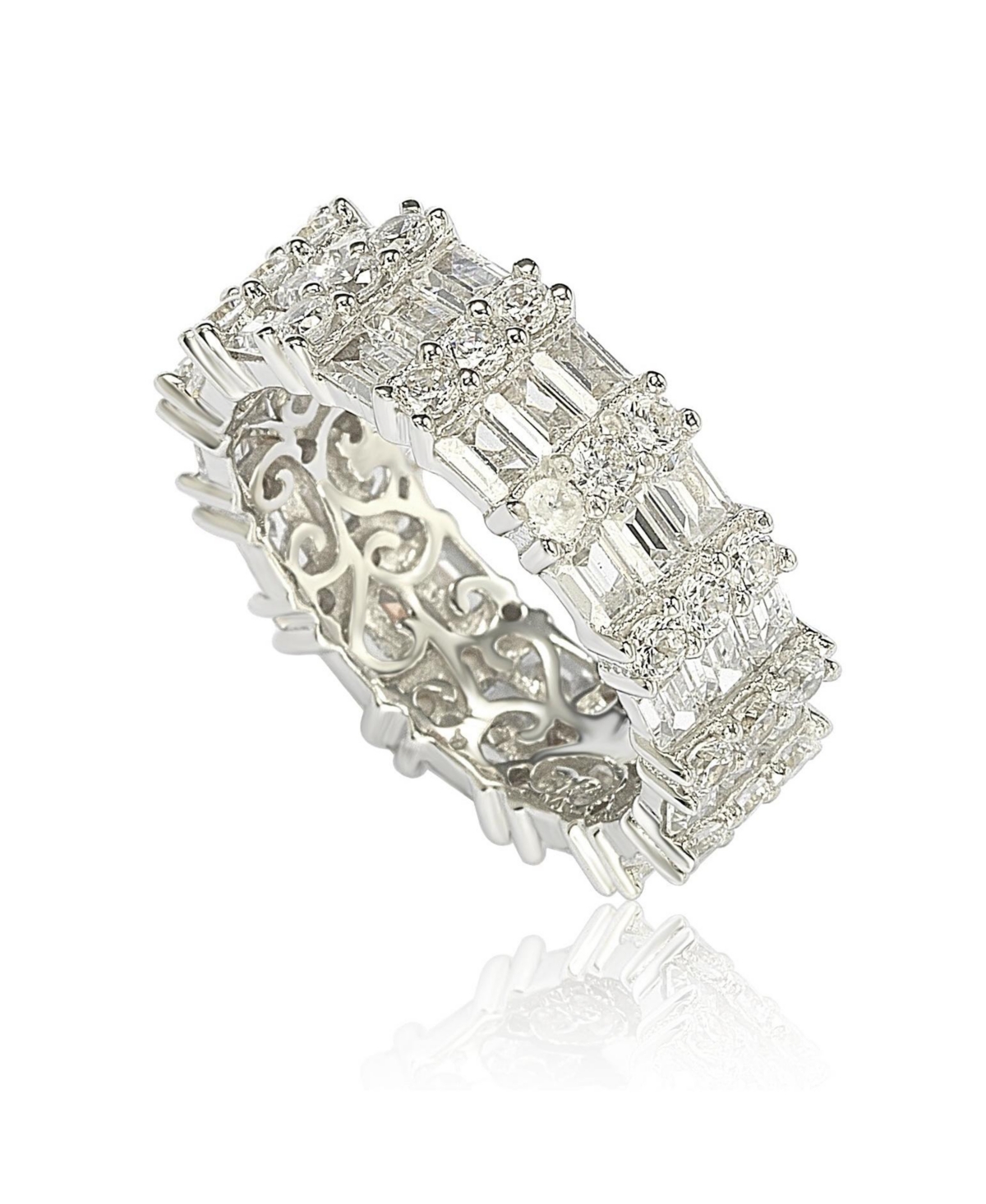 Suzy Levian New York Suzy Levian Sterling Silver Cubic Zirconia White  Baguette Modern Eternity Band Ring